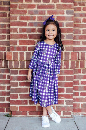 JMU Plaid Duke Dog 3/4 Sleeve Pocket Twirl Dress-Mila & Rose ®