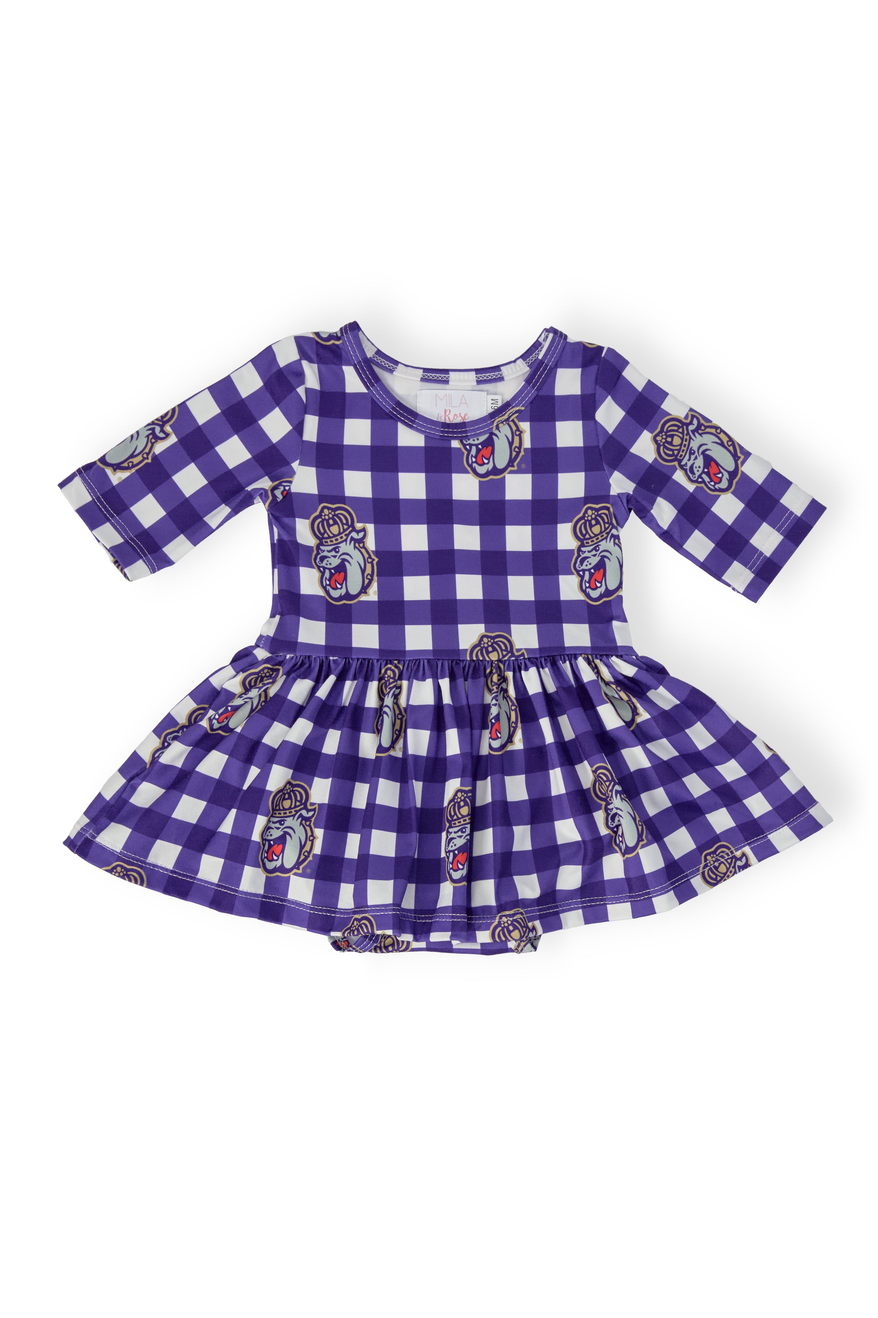 JMU Plaid Duke Dog 3/4 Sleeve Twirl Bodysuit-Mila & Rose ®