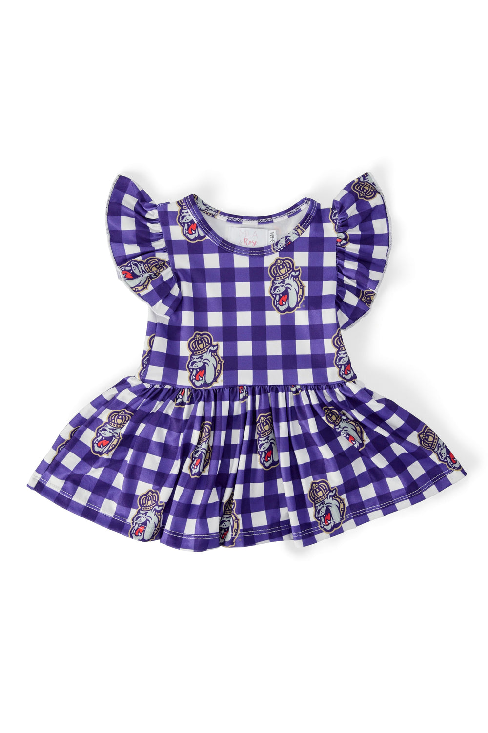 JMU Plaid Duke Dog S/S Flutter Twirl Bodysuit-Mila & Rose ®