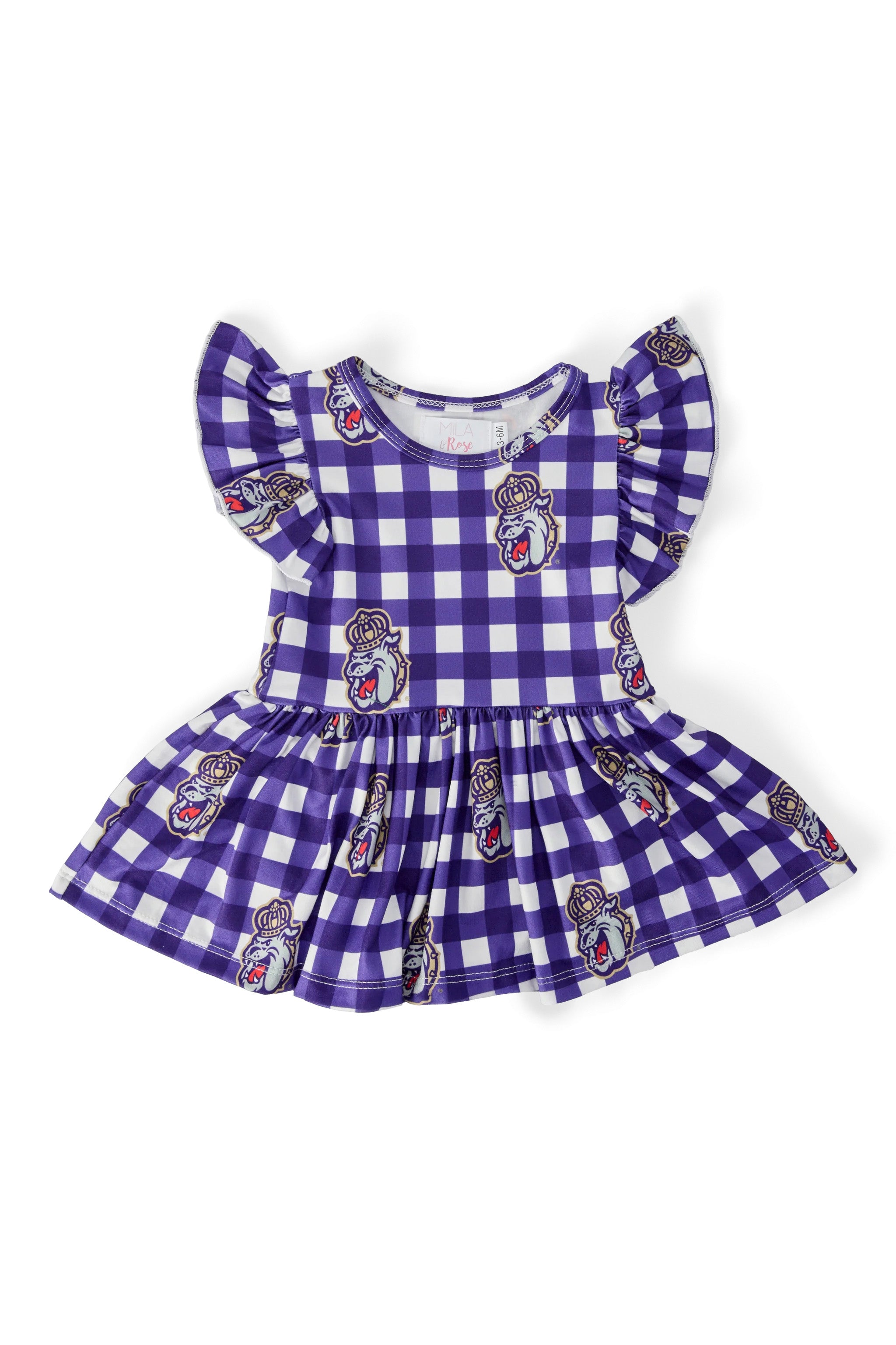 JMU Plaid Duke Dog S/S Flutter Twirl Bodysuit-Mila & Rose ®