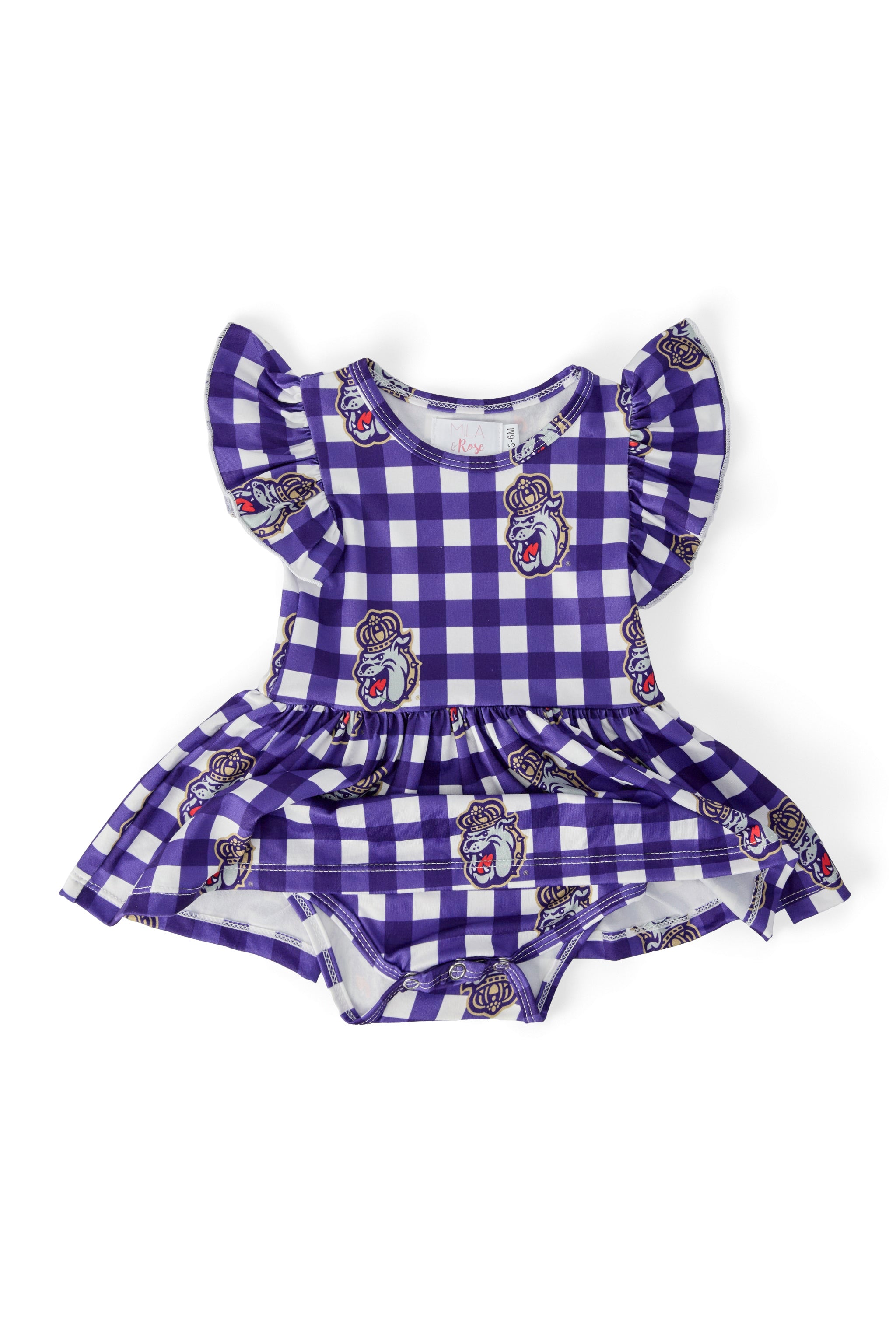 JMU Plaid Duke Dog S/S Flutter Twirl Bodysuit-Mila & Rose ®