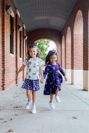 JMU Purple Duke Dog 3/4 Sleeve Pocket Twirl Dress-Mila & Rose ®