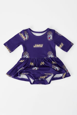JMU Purple Duke Dog 3/4 Sleeve Twirl Bodysuit-Mila & Rose ®