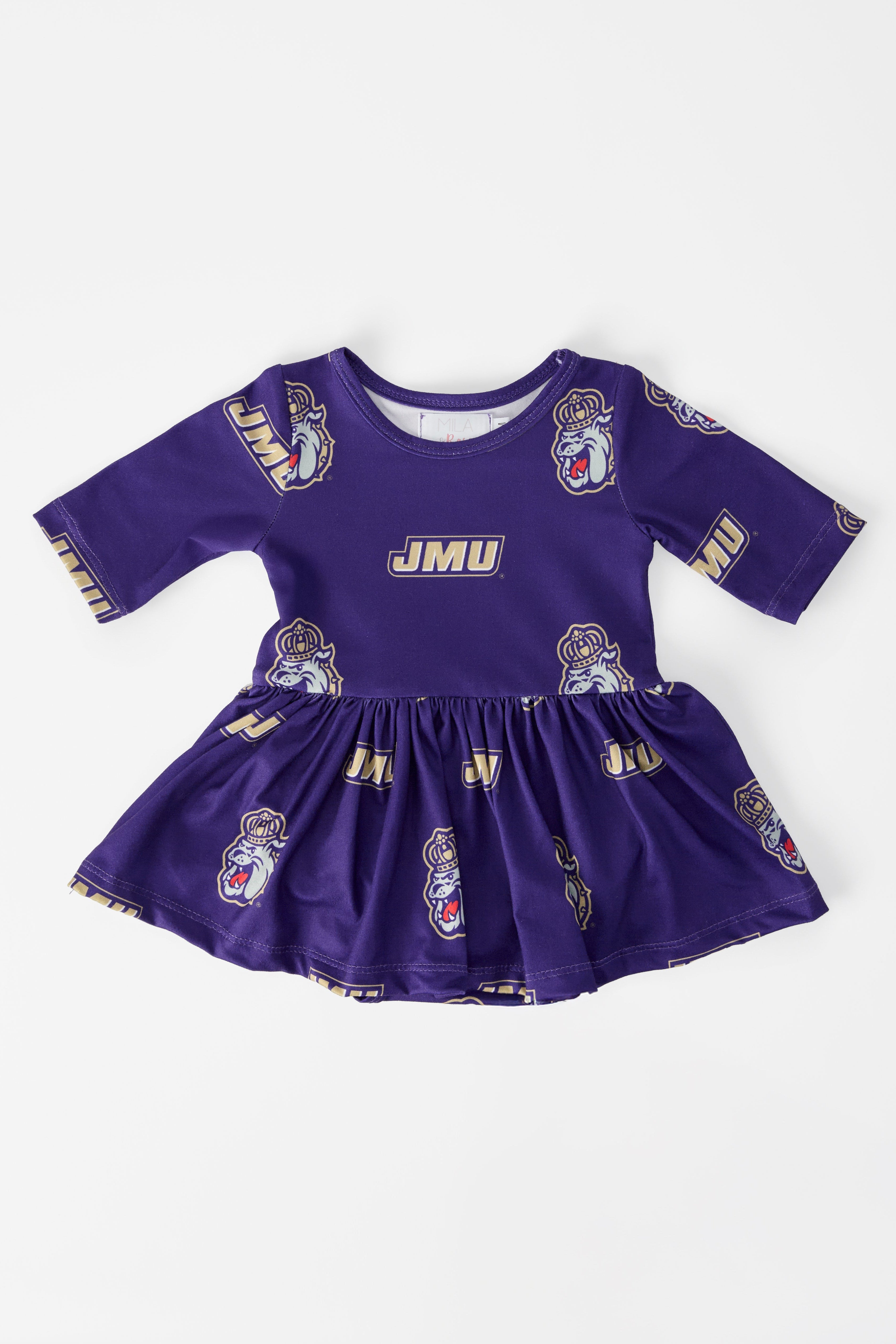 JMU Purple Duke Dog 3/4 Sleeve Twirl Bodysuit-Mila & Rose ®