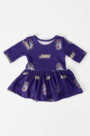 JMU Purple Duke Dog 3/4 Sleeve Twirl Bodysuit-Mila & Rose ®