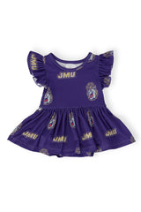 JMU Purple Duke Dog S/S Flutter Twirl Bodysuit-Mila & Rose ®