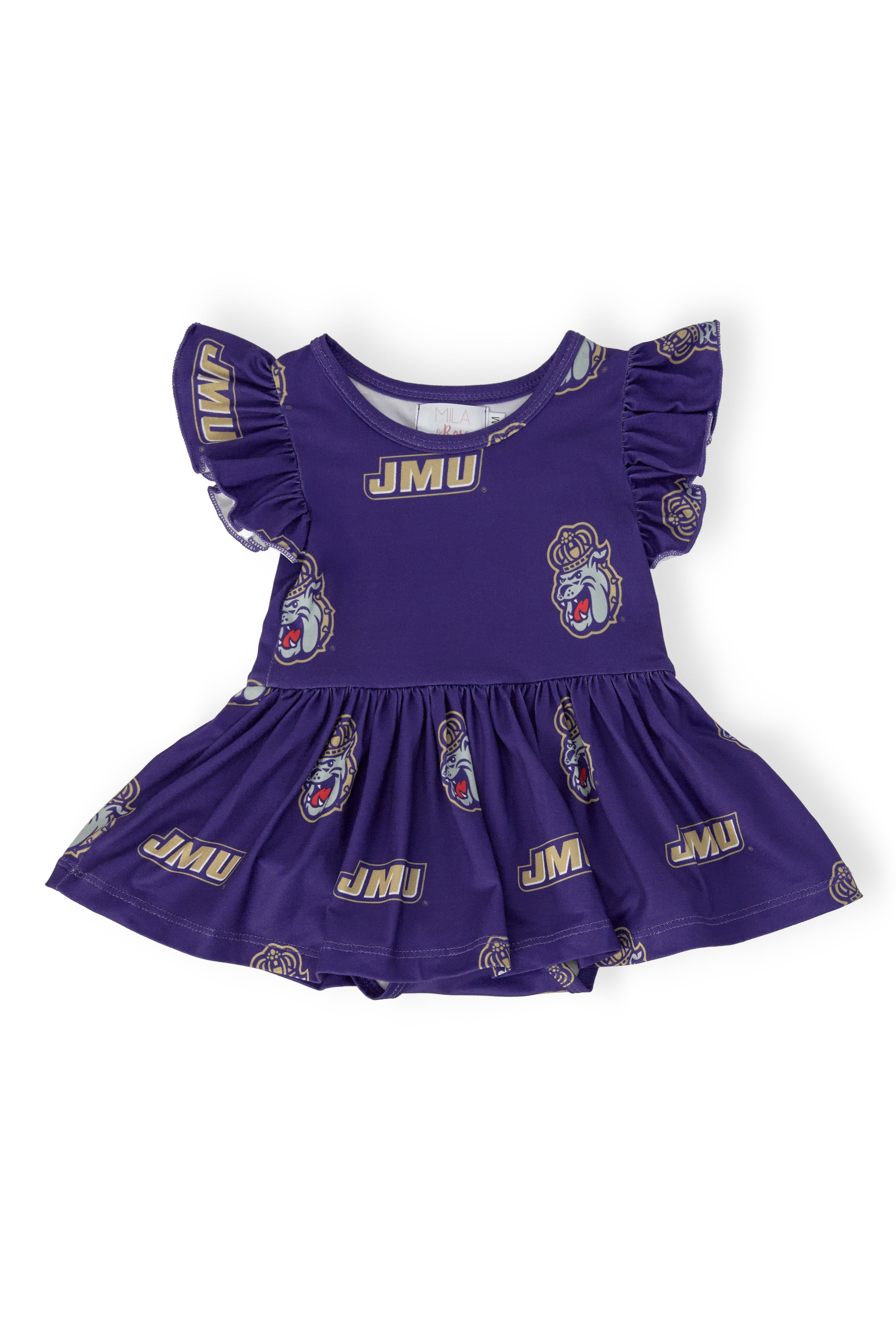 JMU Purple Duke Dog S/S Flutter Twirl Bodysuit-Mila & Rose ®