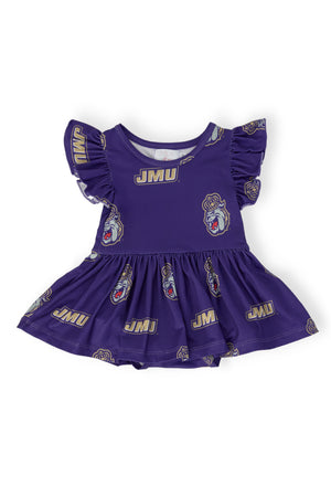 JMU Purple Duke Dog Flutter Twirl Bodysuit-Mila & Rose ®