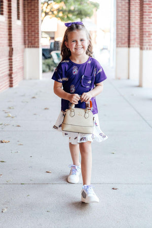 JMU Purple Duke Dog Ruffle Pocket Tee-Mila & Rose ®