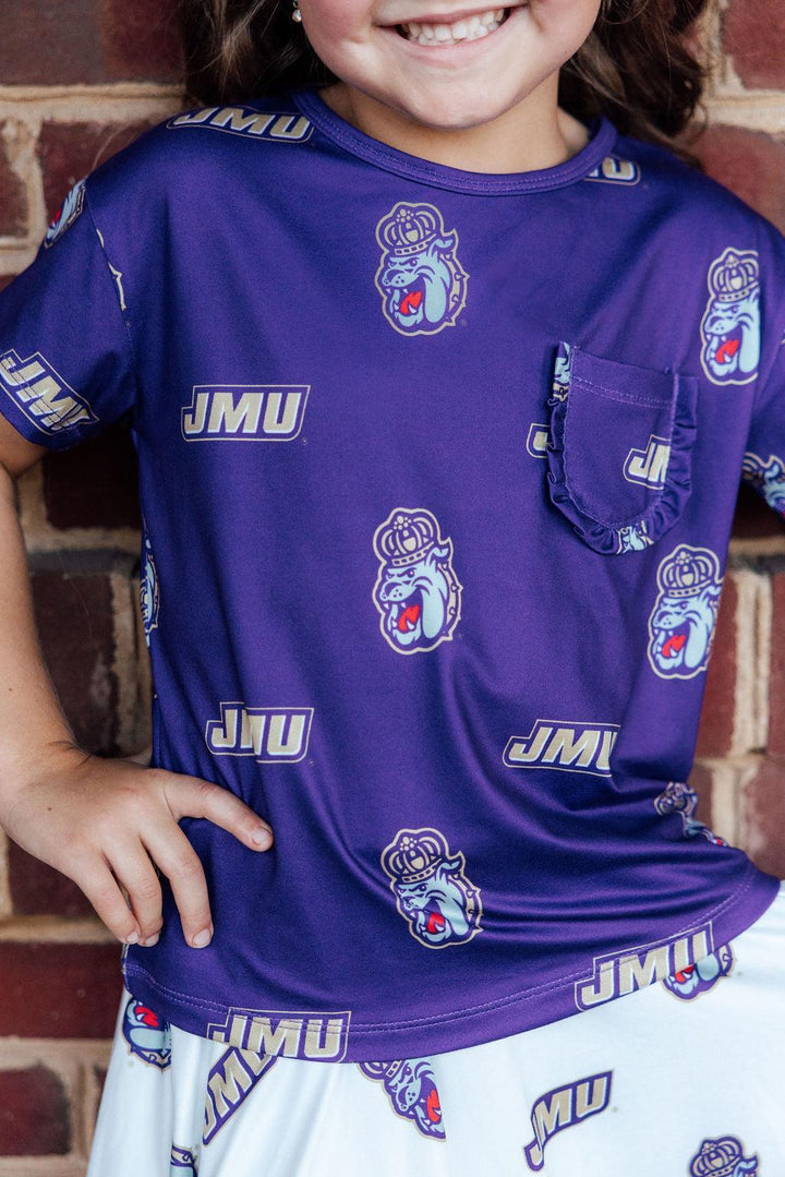JMU Purple Duke Dog Ruffle Pocket Tee-Mila & Rose ®