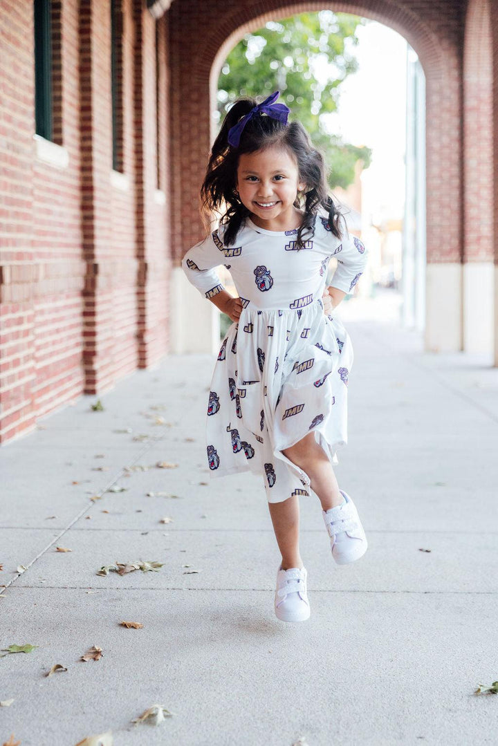 SALE JMU White Duke Dog 3/4 Sleeve Pocket Twirl Dress-Mila & Rose ®
