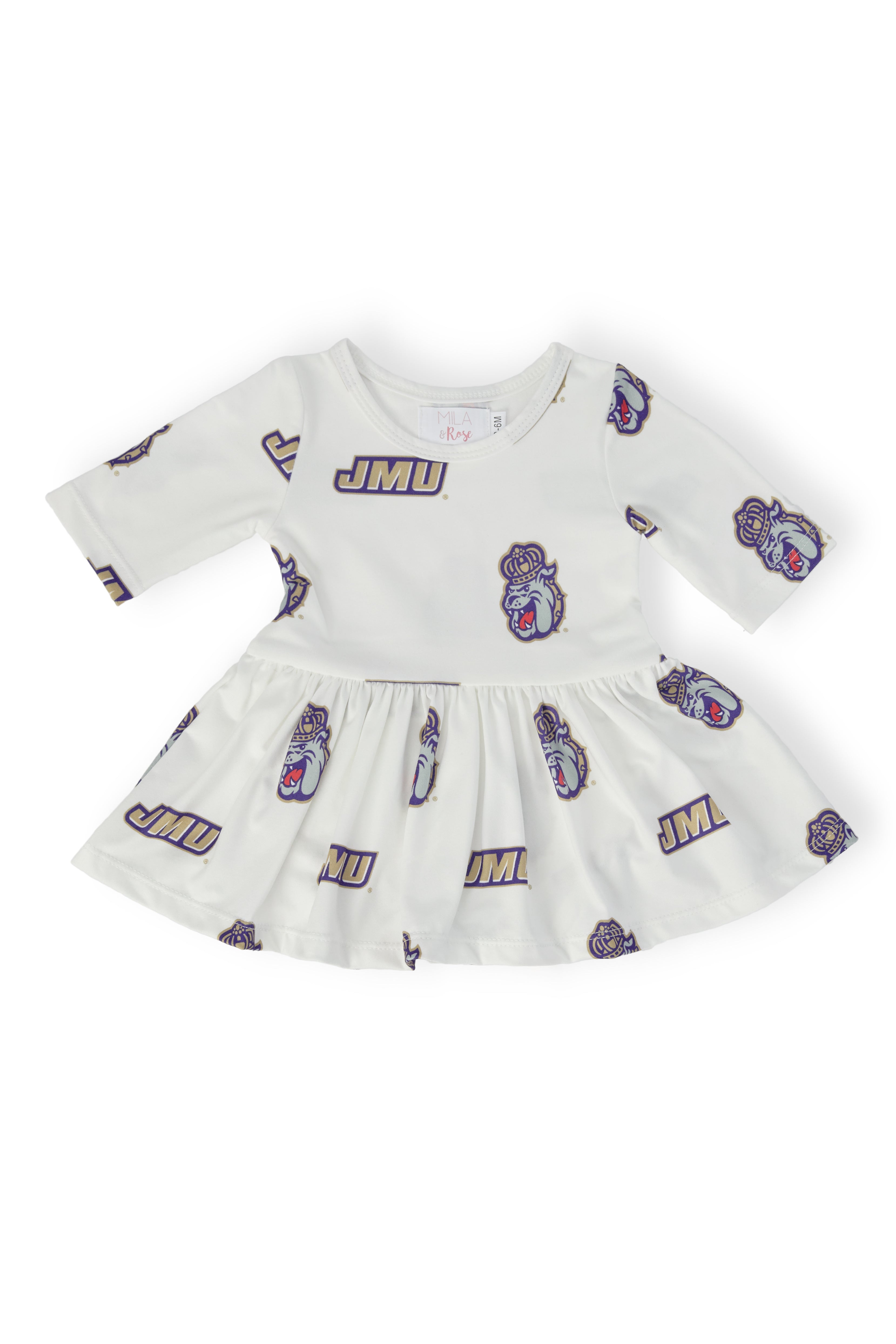 JMU White Duke Dog 3/4 Sleeve Twirl Bodysuit-Mila & Rose ®