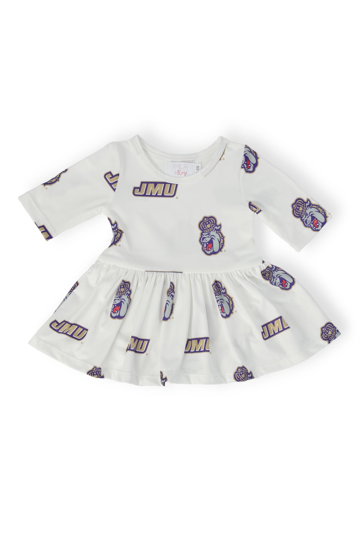 JMU White Duke Dog 3/4 Sleeve Twirl Bodysuit-Mila & Rose ®