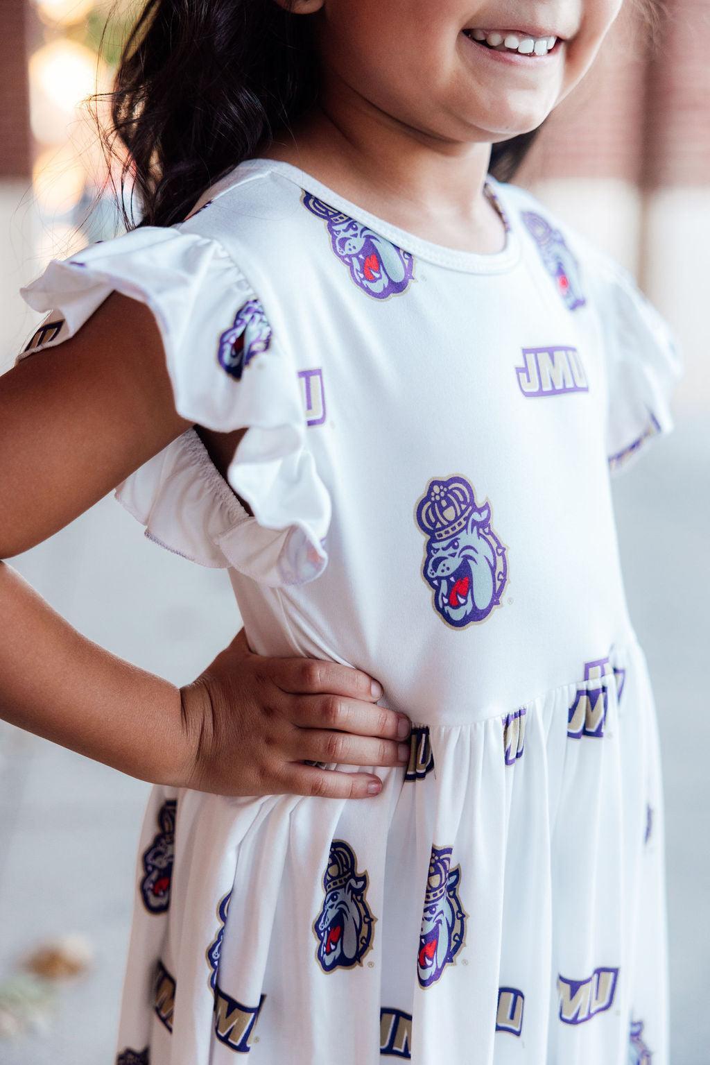 JMU White Duke Dog Flutter Twirl Dress-Mila & Rose ®