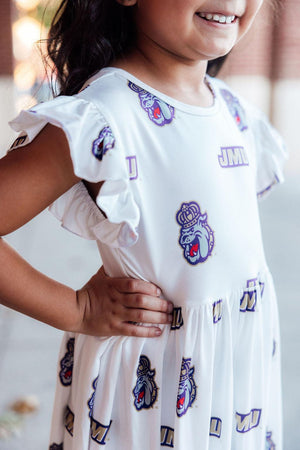 JMU White Duke Dog Flutter Twirl Dress-Mila & Rose ®