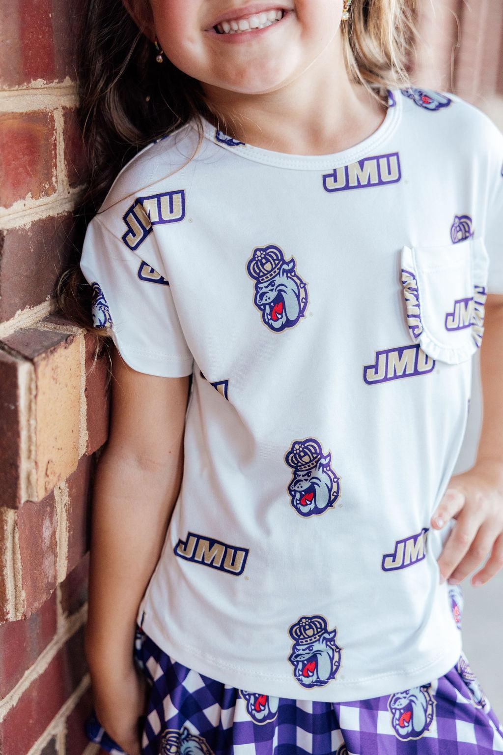 JMU White Duke Dog Ruffle Pocket Tee-Mila & Rose ®
