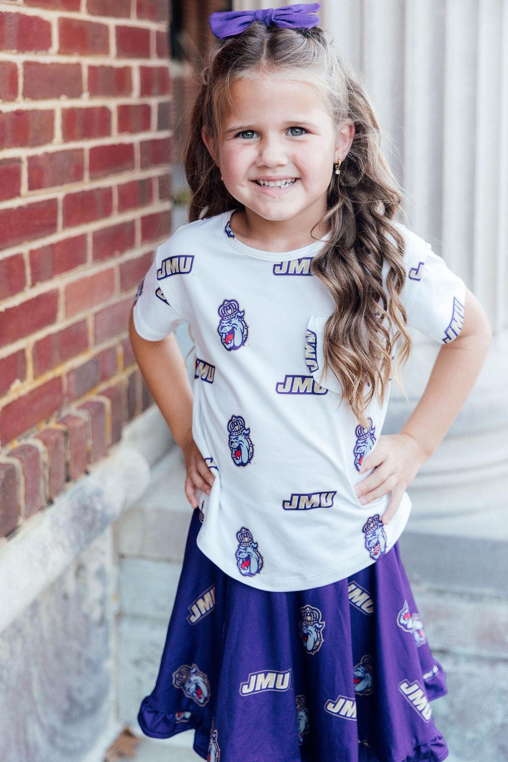 JMU White Duke Dog Ruffle Pocket Tee-Mila & Rose ®