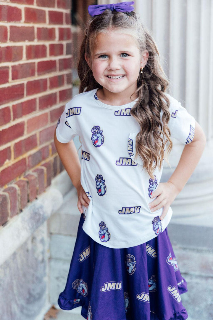JMU White Duke Dog Ruffle Pocket Tee-Mila & Rose ®