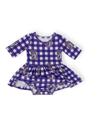 JMU Plaid Duke Dog 3/4 Sleeve Twirl Bodysuit-Mila & Rose ®