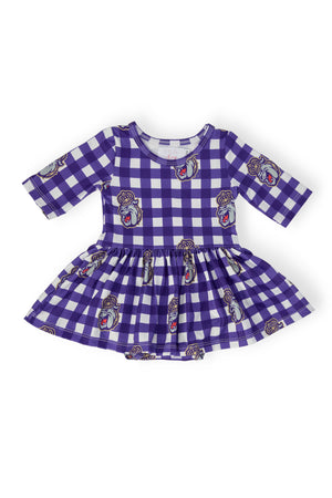 JMU Plaid Duke Dog 3/4 Sleeve Twirl Bodysuit-Mila & Rose ®