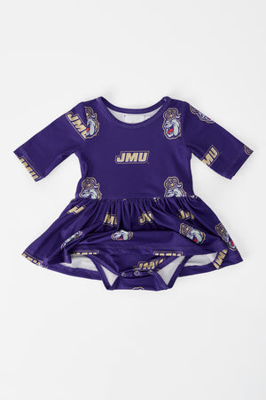 JMU Purple Duke Dog 3/4 Sleeve Twirl Bodysuit-Mila & Rose ®