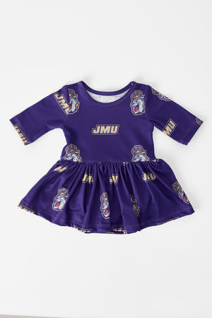 JMU Purple Duke Dog 3/4 Sleeve Twirl Bodysuit-Mila & Rose ®