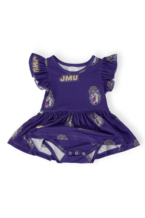 JMU Purple Duke Dog Flutter Twirl Bodysuit-Mila & Rose ®