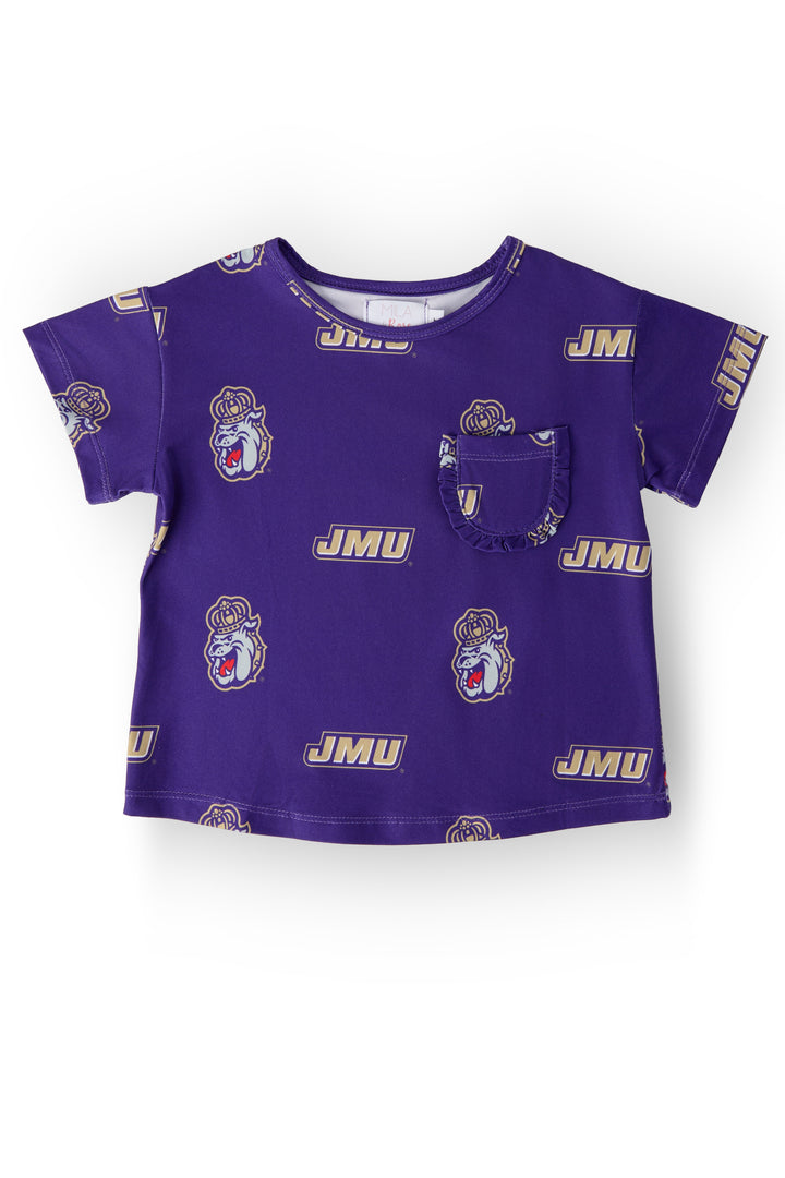 JMU Purple Duke Dog Ruffle Pocket Tee-Mila & Rose ®