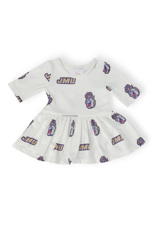 JMU White Duke Dog 3/4 Sleeve Twirl Bodysuit-Mila & Rose ®