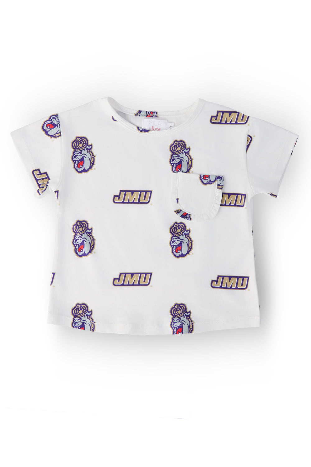 JMU White Duke Dog Ruffle Pocket Tee-Mila & Rose ®