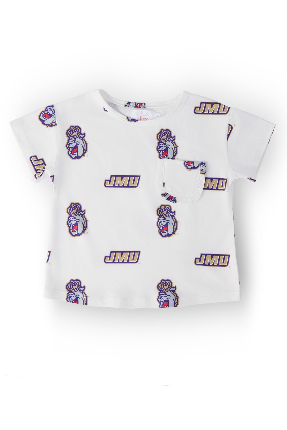 JMU White Duke Dog Ruffle Pocket Tee-Mila & Rose ®