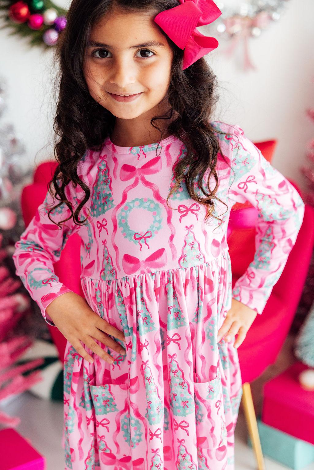 Jingle Bows L/S Pocket Twirl Dress-Mila & Rose ®