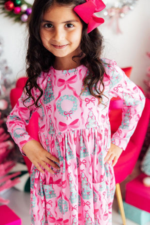 Jingle Bows L/S Pocket Twirl Dress-Mila & Rose ®