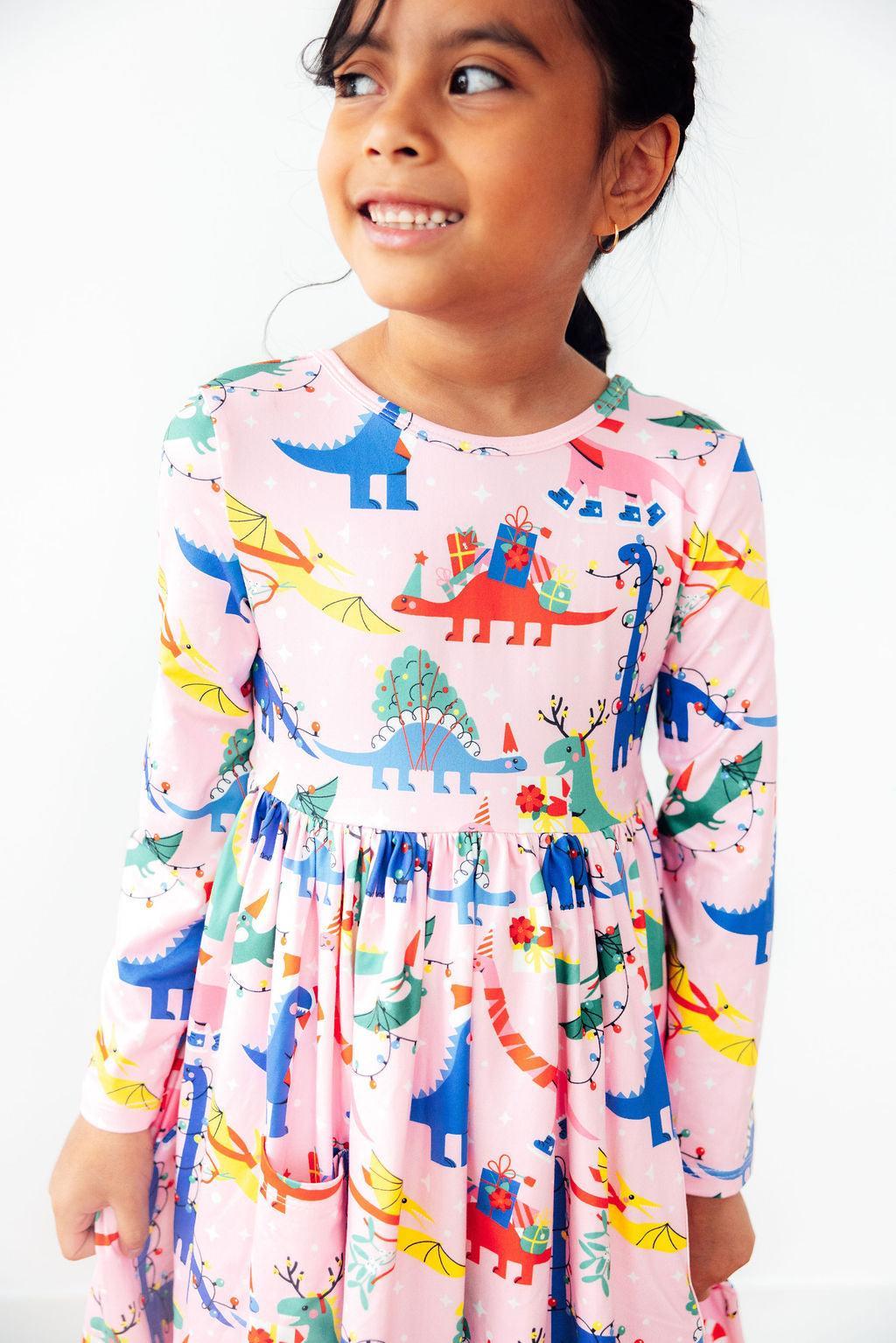 Jingle Saurus L/S Pocket Twirl Dress-Mila & Rose ®