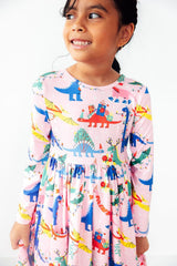 Jingle Saurus L/S Pocket Twirl Dress-Mila & Rose ®
