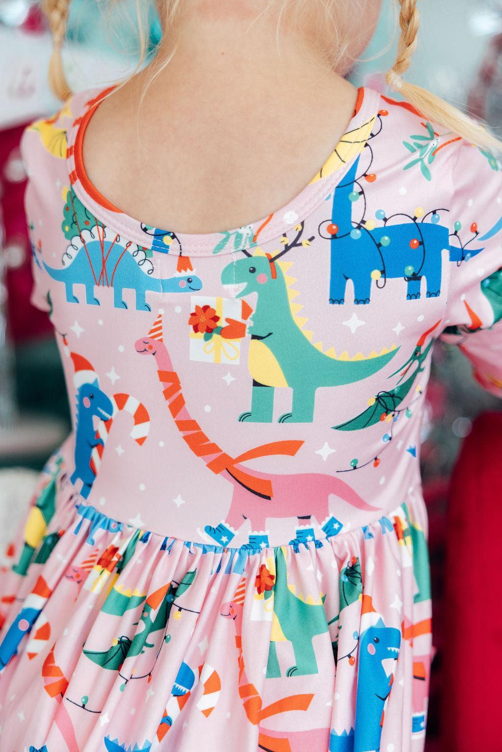 Jingle Saurus L/S Pocket Twirl Dress-Mila & Rose ®