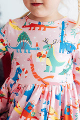 Jingle Saurus L/S Pocket Twirl Dress-Mila & Rose ®