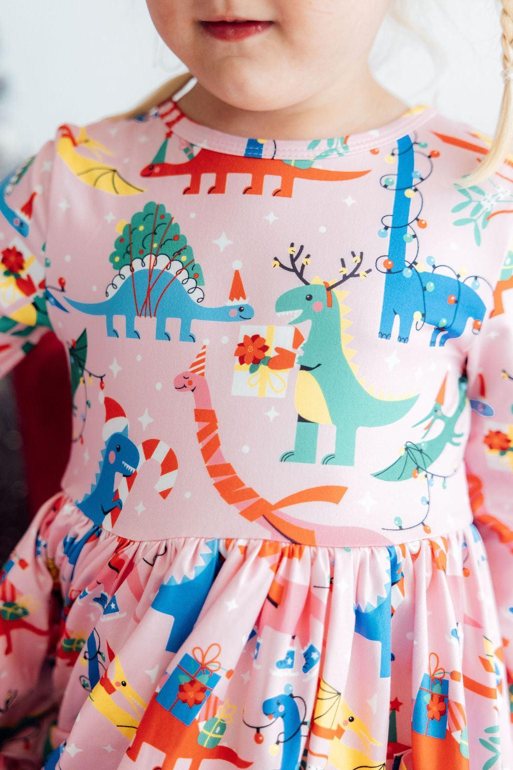 Jingle Saurus L/S Pocket Twirl Dress-Mila & Rose ®