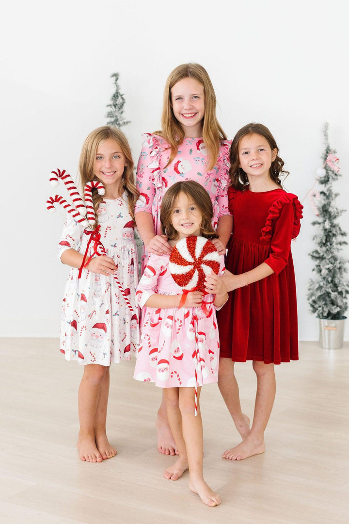 Jolly Old Saint Nick 3/4 Sleeve Ruffle Twirl Dress-Mila & Rose ®
