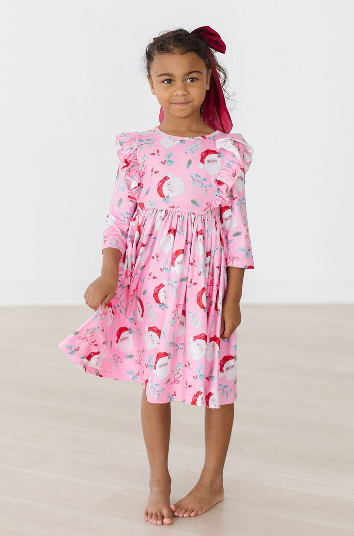Jolly Old Saint Nick 3/4 Sleeve Ruffle Twirl Dress-Mila & Rose ®