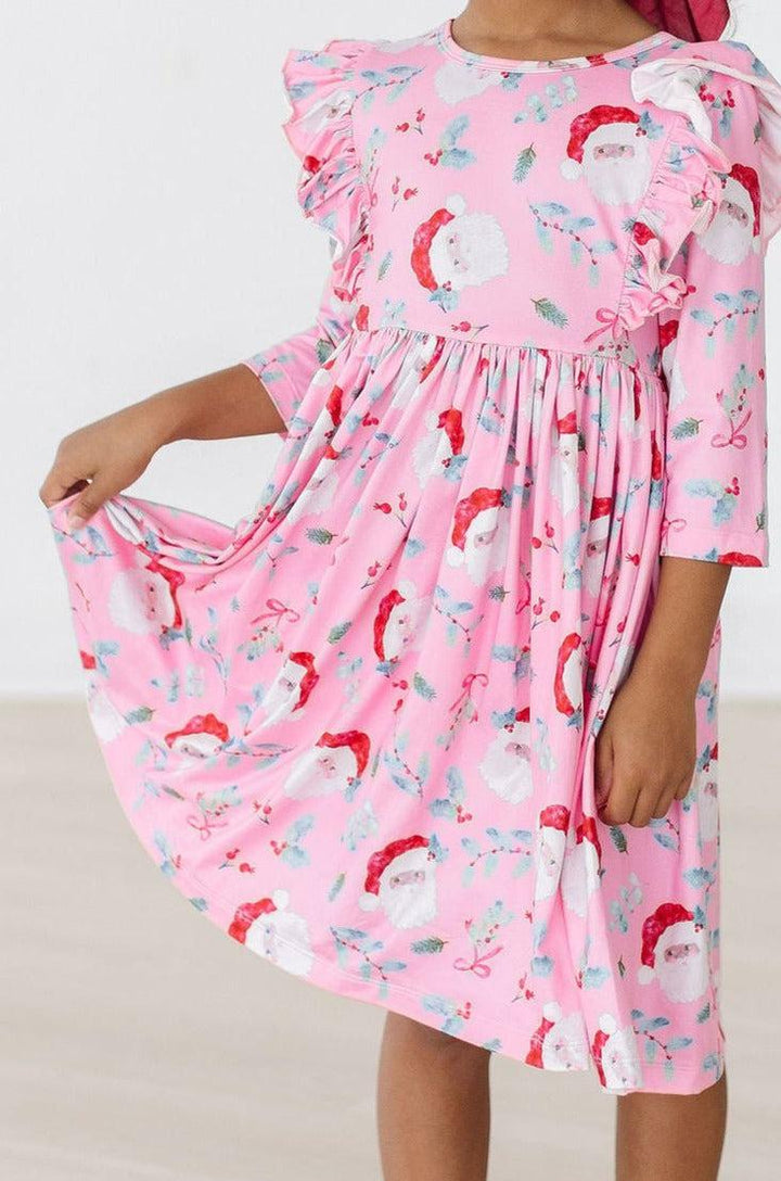 Jolly Old Saint Nick 3/4 Sleeve Ruffle Twirl Dress-Mila & Rose ®