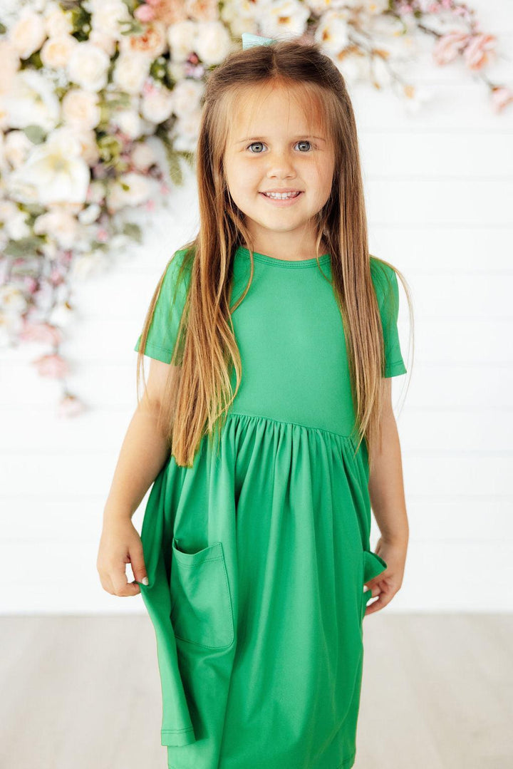 Kelly Green S/S Pocket Twirl Dress-Mila & Rose ®