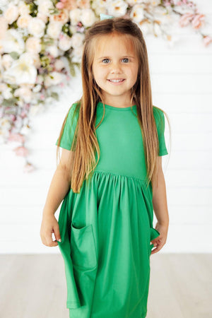 Kelly Green S/S Pocket Twirl Dress-Mila & Rose ®