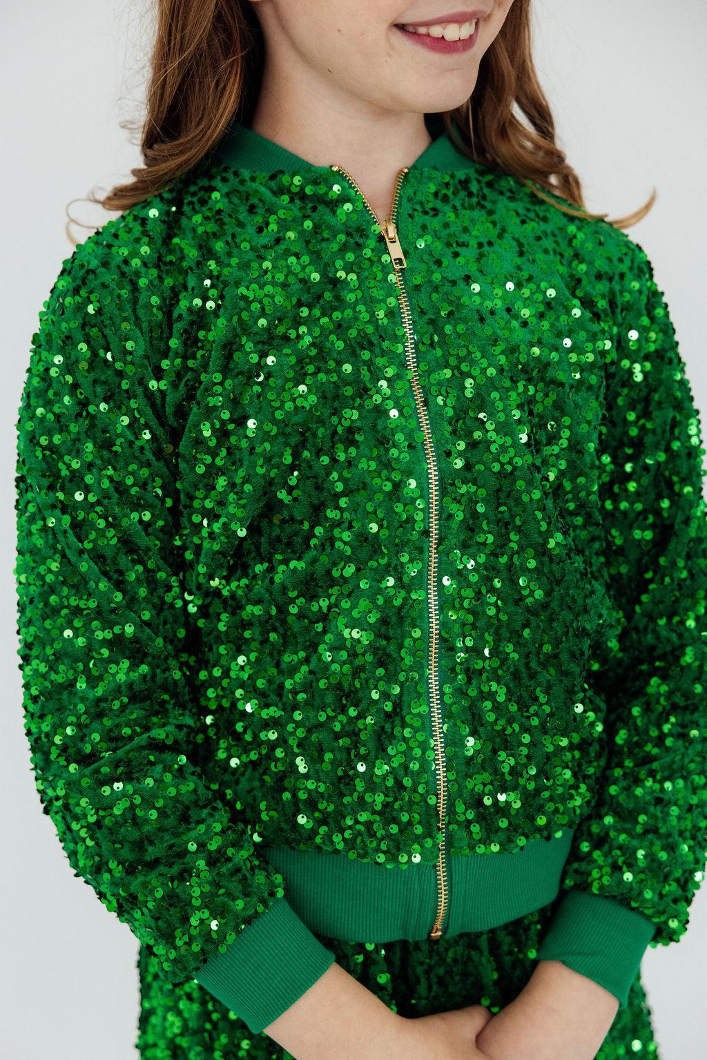 Kelly Green Velvet Sequin Jacket-Mila & Rose ®