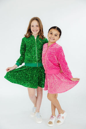 Kelly Green Velvet Sequin Twirl Skort-Mila & Rose ®