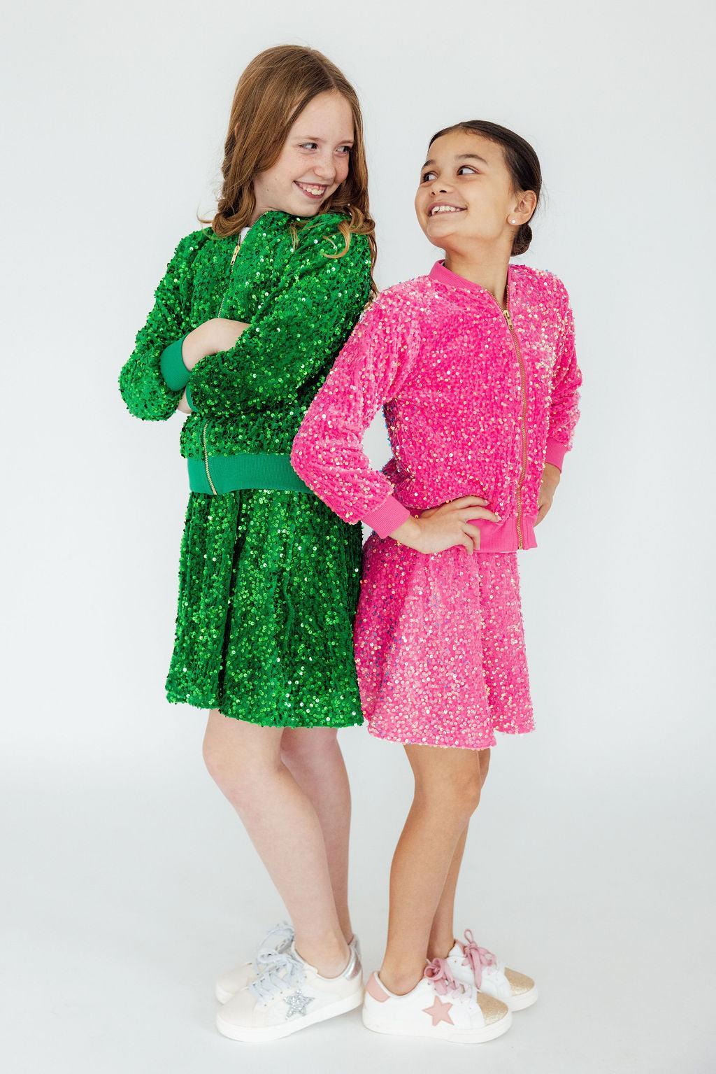 Kelly Green Velvet Sequin Twirl Skort-Mila & Rose ®