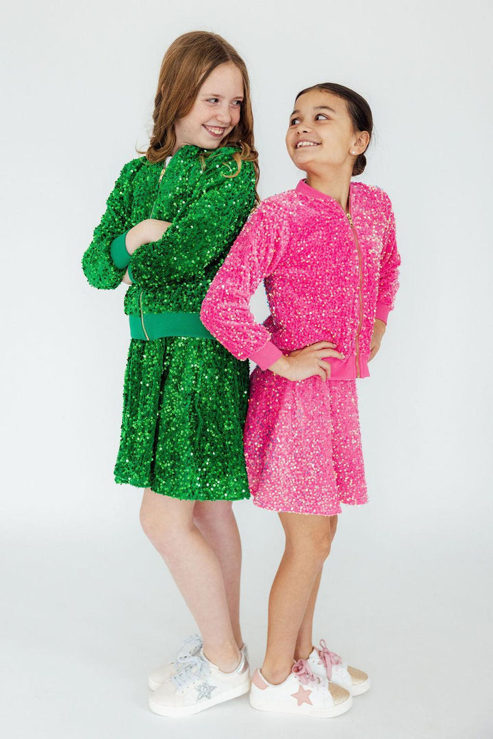 Kelly Green Velvet Sequin Twirl Skort-Mila & Rose ®