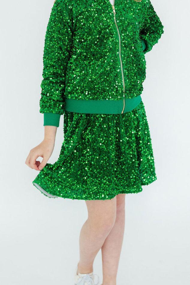 Kelly Green Velvet Sequin Twirl Skort-Mila & Rose ®
