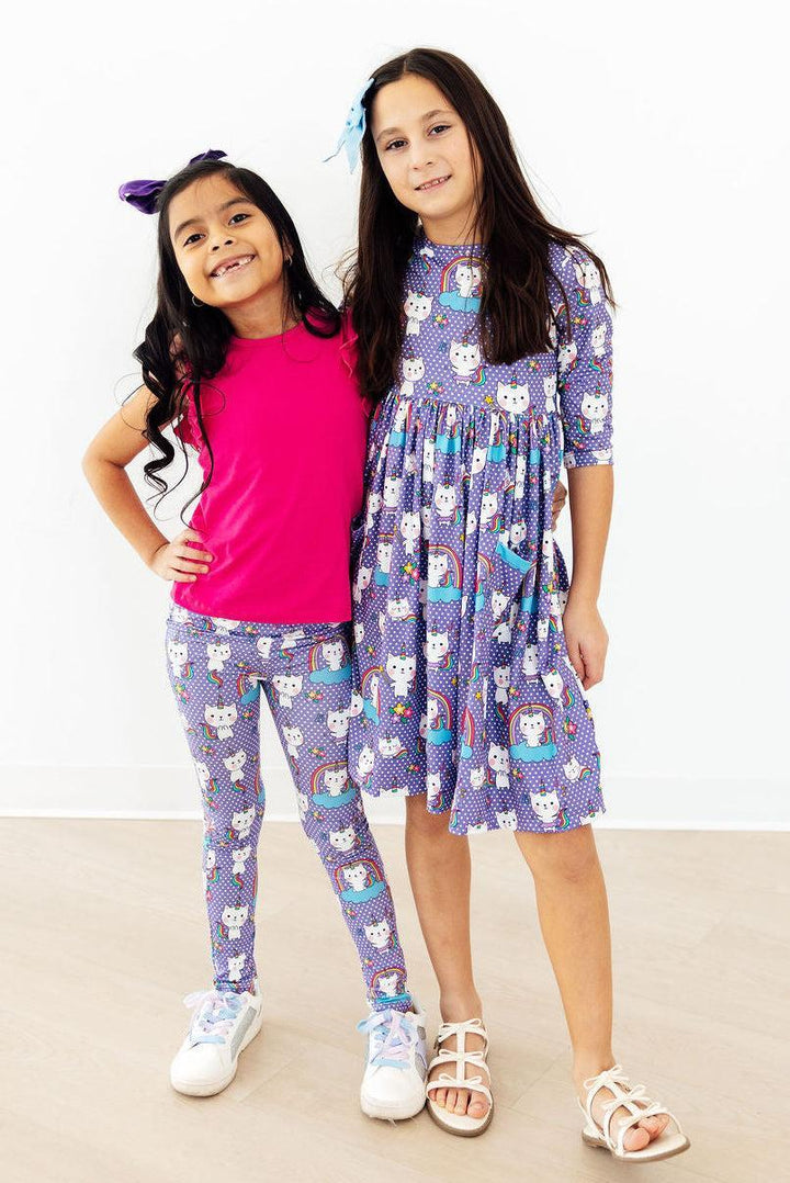 Kitties in the Clouds 3/4 Sleeve Pocket Twirl Dress-Mila & Rose ®
