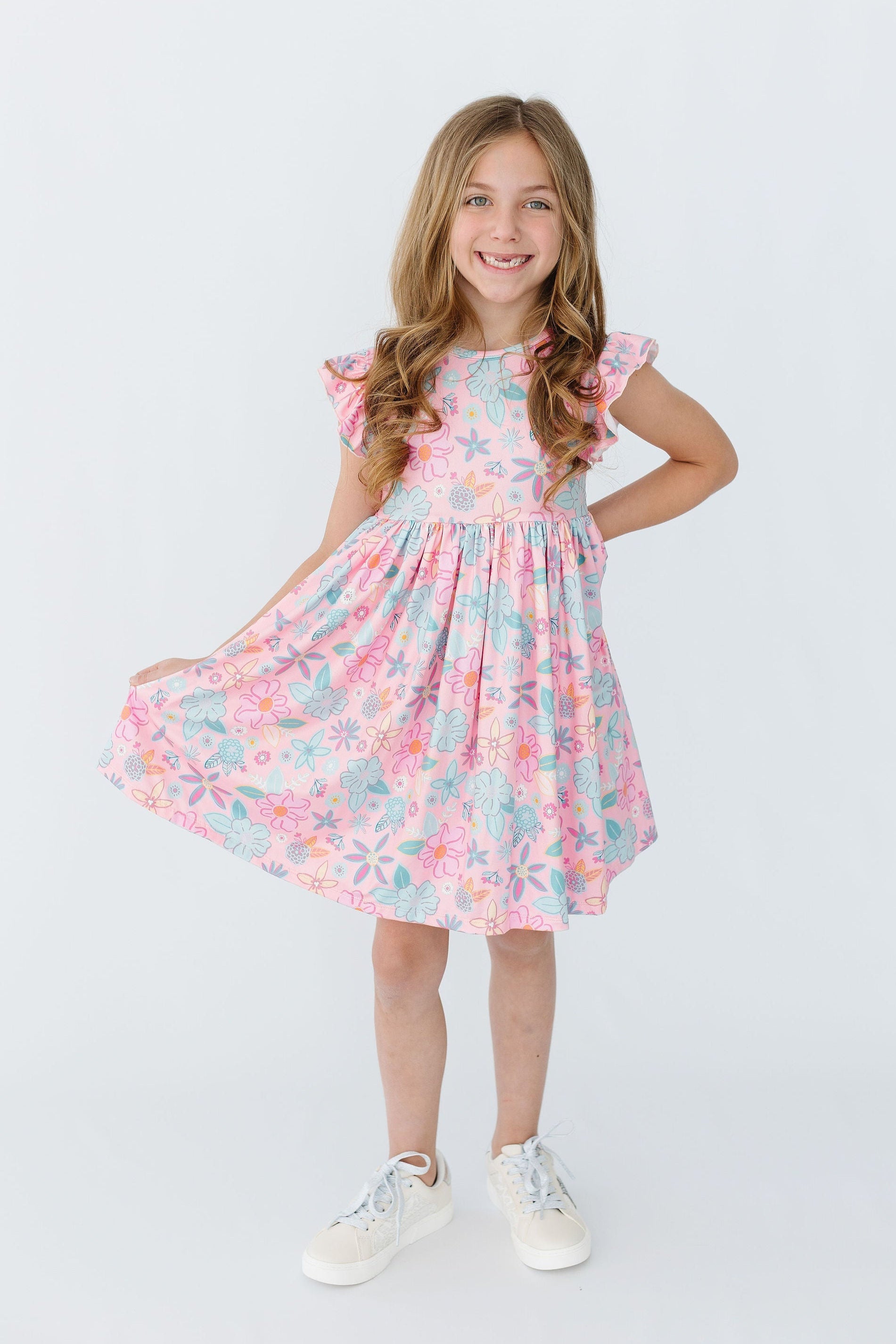 (L) Beachy Blooms Flutter Sleeve Twirl Dress-Mila & Rose ®